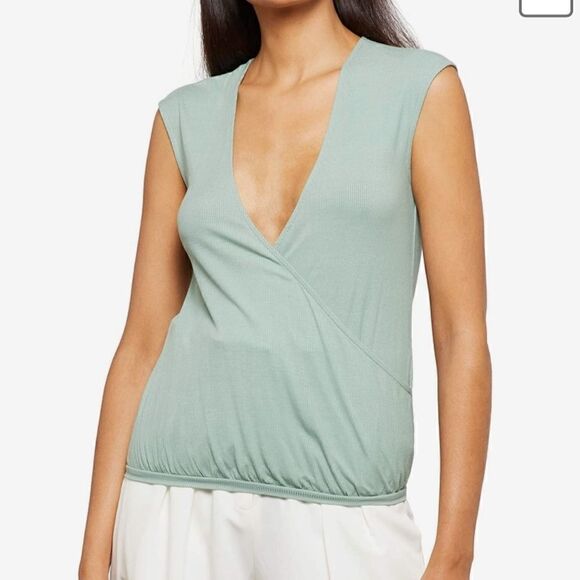 BCBGMAXAZRIA Surplice Sleeveless Top In Harbor.Size S - Picture 2 of 10